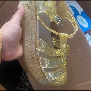 Jelly sandals. Clear with gold glitter.